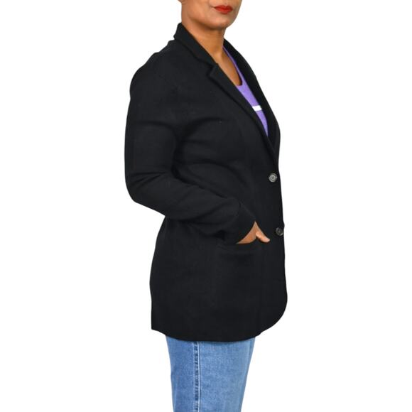 J Crew Factory Sweater Blazer Black Cardigan Knit Collared Cotton Pockets Medium - Picture 6 of 16